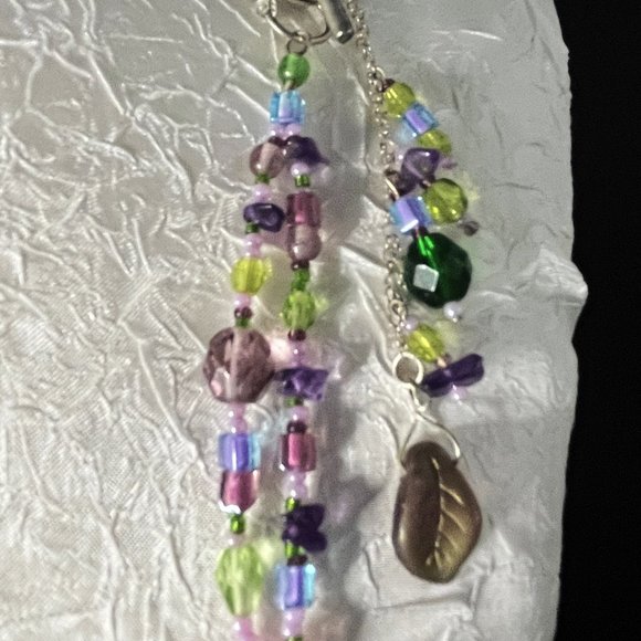 NEW Springtime Green Purple Blue & Pink Beads & Silver Tassel 2-Strand Necklace - Picture 7 of 7